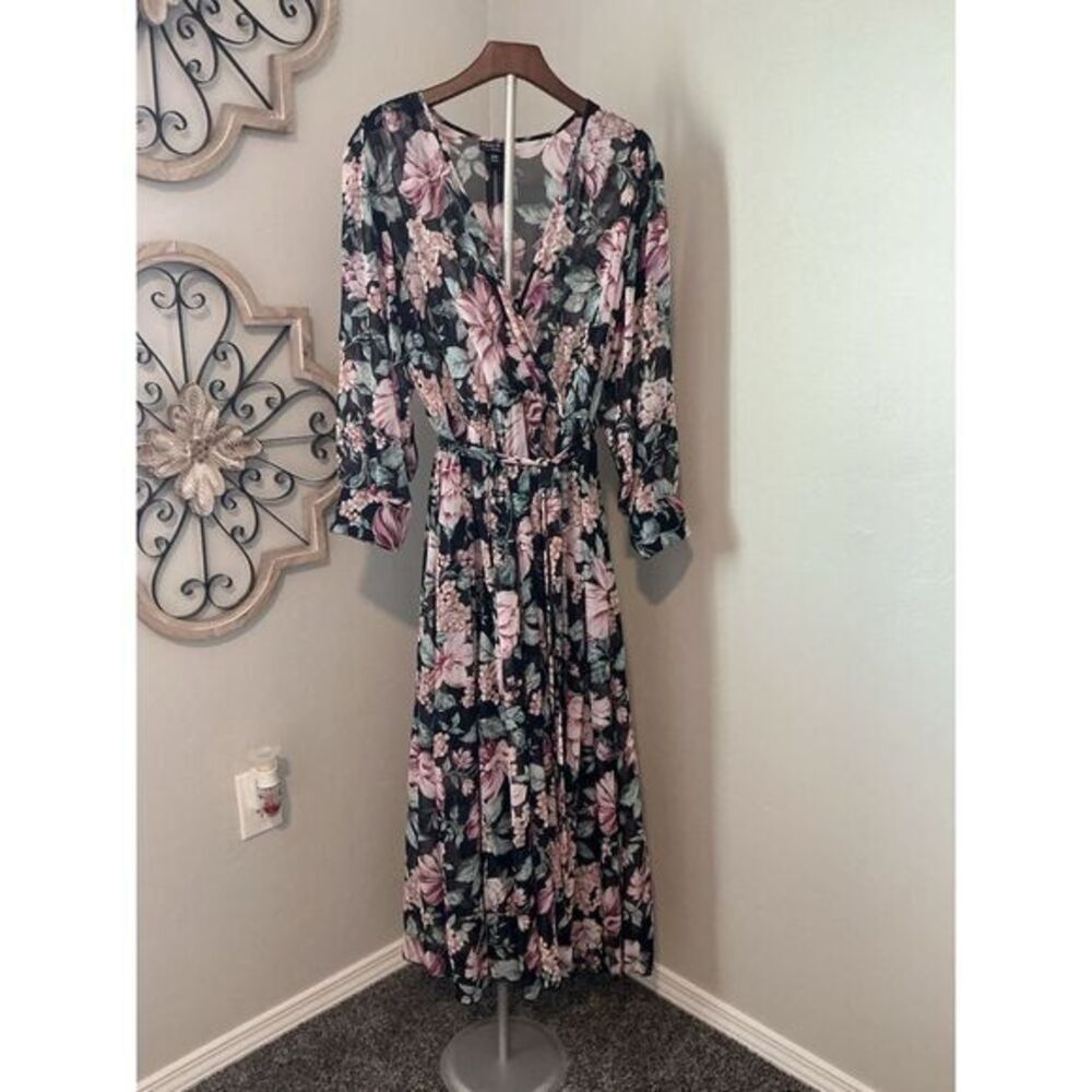 Alexa B Nites Blue Floral Maxi Dress‎ SZ 20W Long Sleeve Flowy Cottagecore